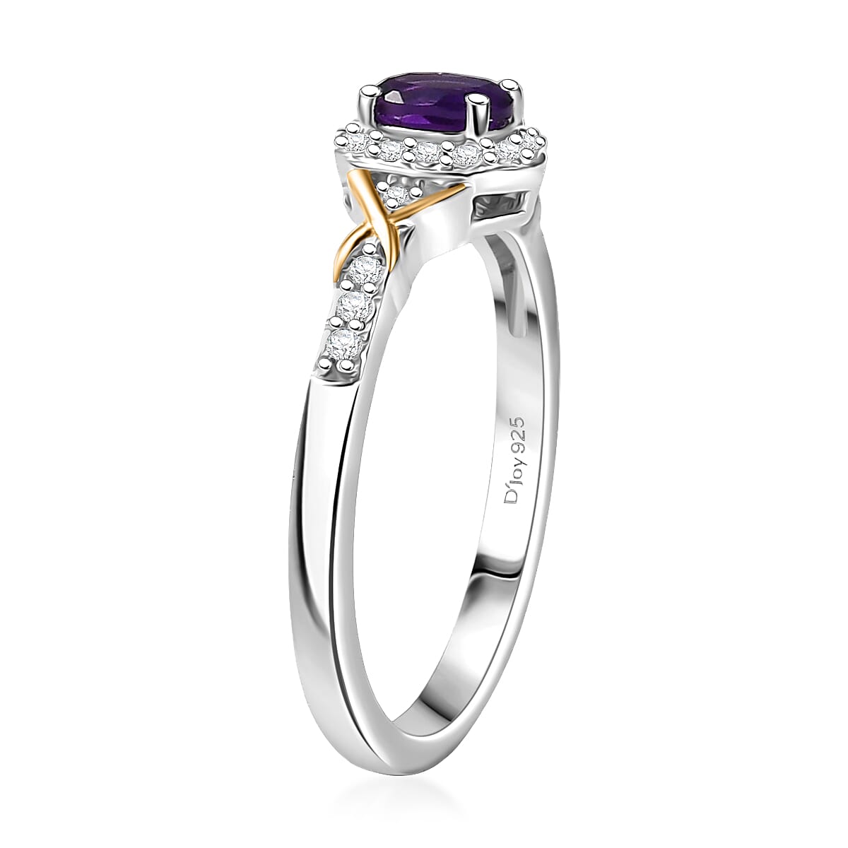 D'Joy African Amethyst and White Zircon 0.60 ctw Ring in 18K Vermeil YG and Rhodium Over Sterling Silver (Size 7.0) image number 3