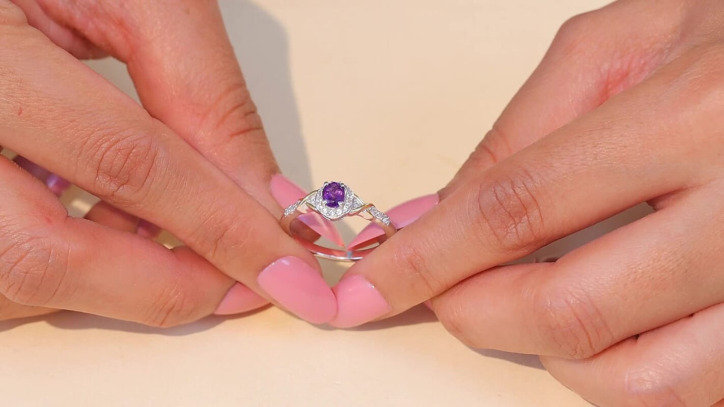 D'Joy Mozambique Garnet, White Zircon Ring in 18K Vermeil YG and Rhodium Over Sterling Silver (Size 5.0) 0.65 ctw