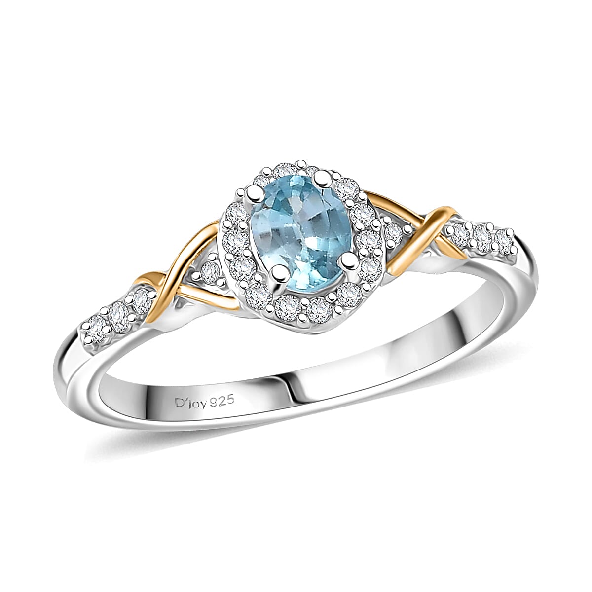 D'Joy Cambodian Blue Zircon and White Zircon 0.80 ctw Ring in 18K Vermeil YG and Rhodium Over Sterling Silver (Size 7.0) image number 0