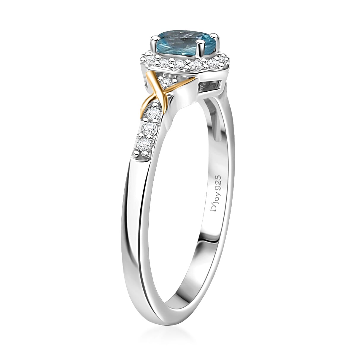 D'Joy Cambodian Blue Zircon and White Zircon 0.80 ctw Ring in 18K Vermeil YG and Rhodium Over Sterling Silver (Size 7.0) image number 3