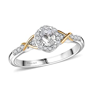 D'Joy White Topaz and White Zircon 0.70 ctw Ring in 18K Vermeil YG and Rhodium Over Sterling Silver (Size 7.0)