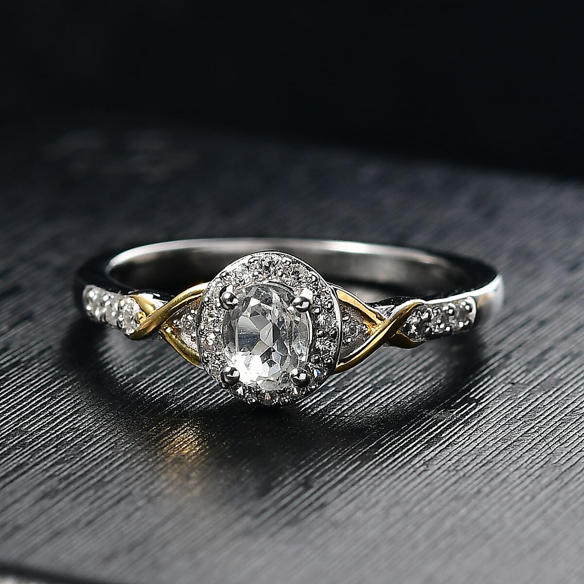 D'Joy White Topaz and White Zircon 0.70 ctw Ring in 18K Vermeil YG and Rhodium Over Sterling Silver (Size 7.0) image number 1