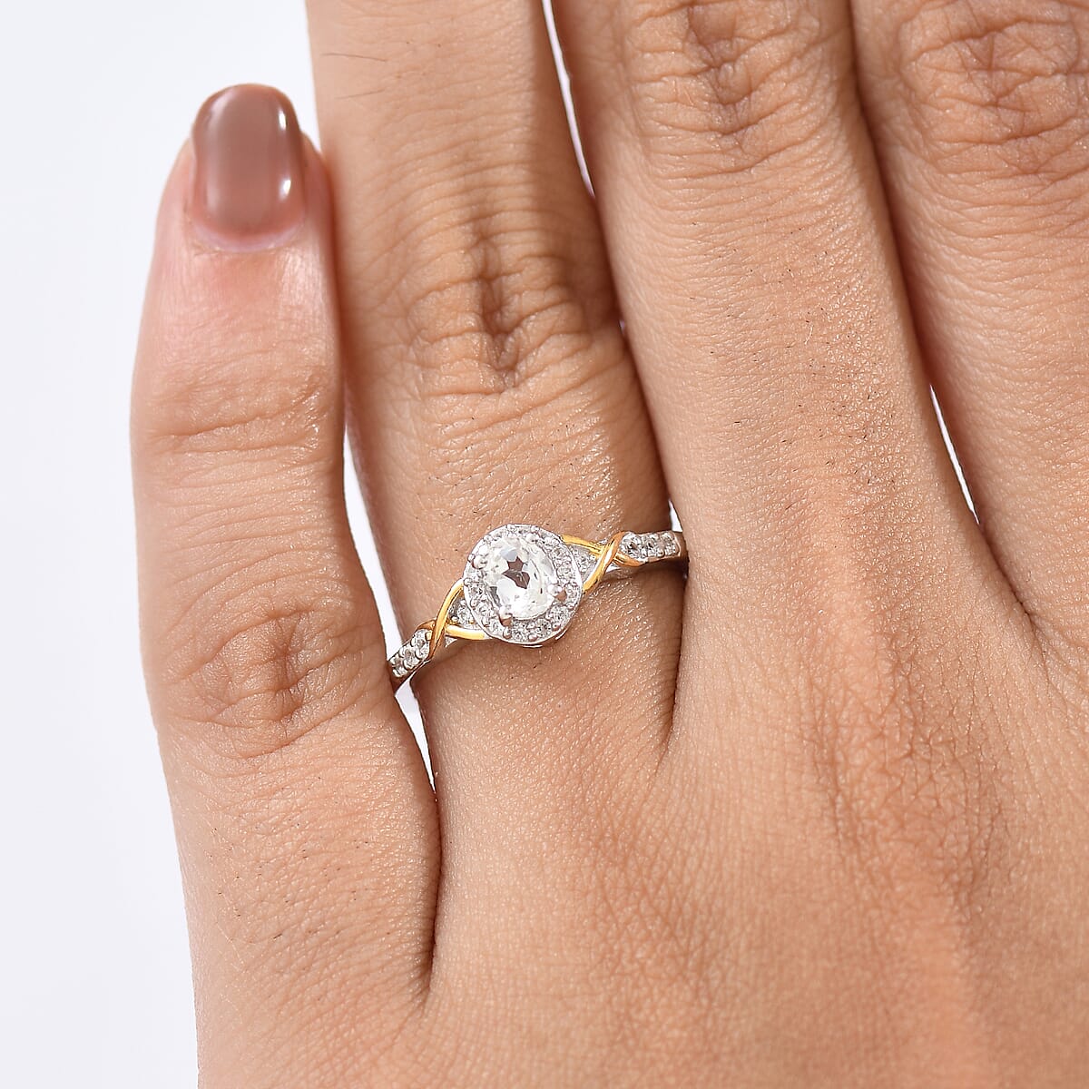 D'Joy White Topaz and White Zircon 0.70 ctw Ring in 18K Vermeil YG and Rhodium Over Sterling Silver (Size 7.0) image number 2