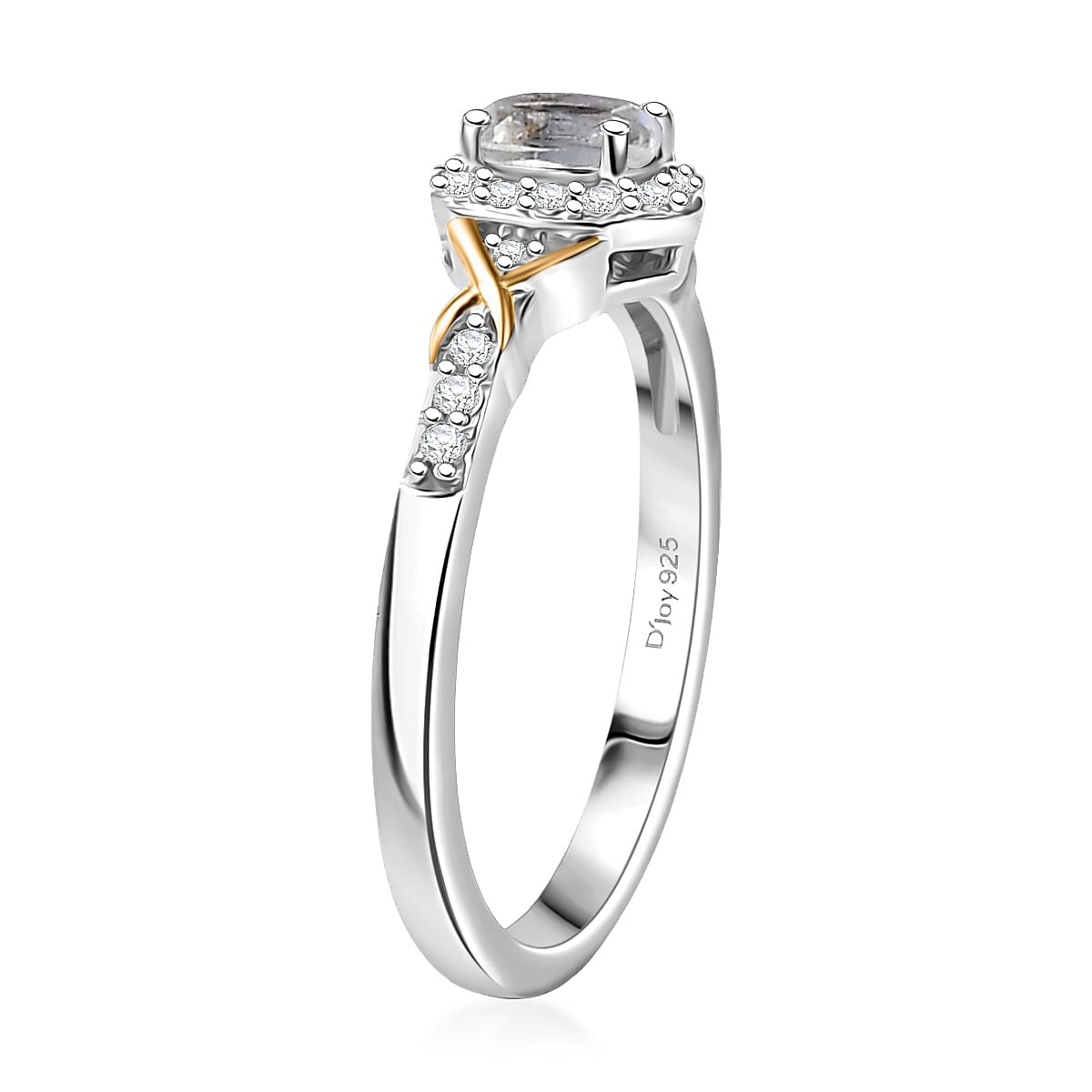 D'Joy White Topaz and White Zircon 0.70 ctw Ring in 18K Vermeil YG and Rhodium Over Sterling Silver (Size 7.0) image number 3