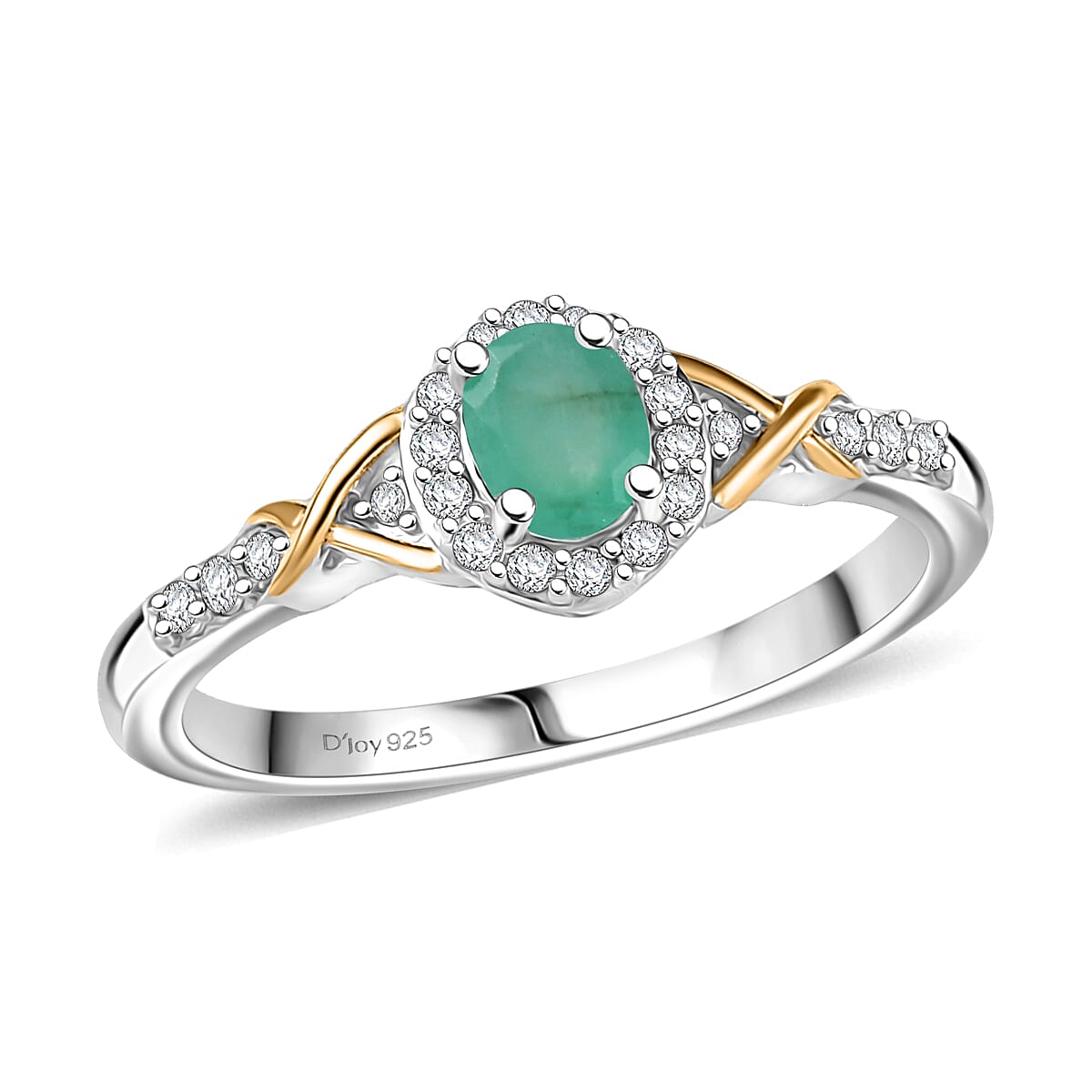 D'Joy Socoto Emerald and White Zircon 0.60 ctw Ring in 18K Vermeil YG and Rhodium Over Sterling Silver (Size 7.0) image number 0