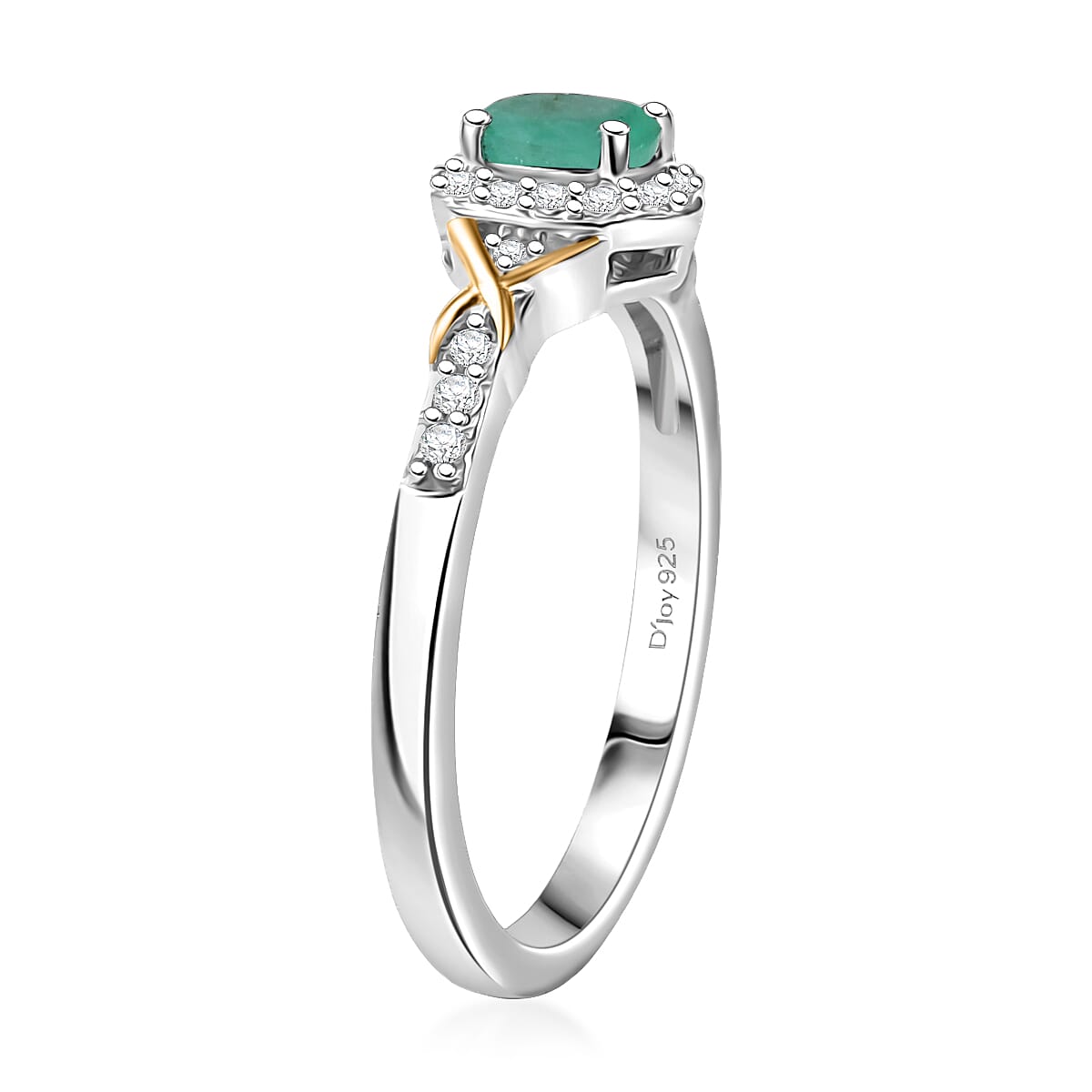 D'Joy Socoto Emerald and White Zircon 0.60 ctw Ring in 18K Vermeil YG and Rhodium Over Sterling Silver (Size 7.0) image number 3
