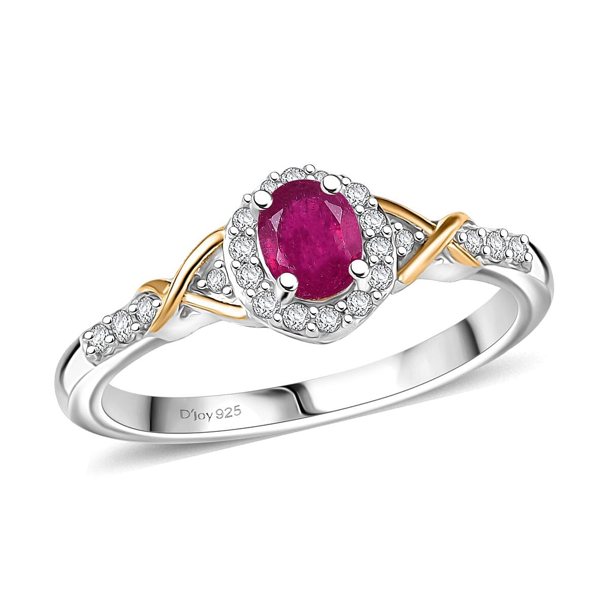 D'Joy Niassa Ruby (FF) and White Zircon 0.85 ctw Ring in 18K Vermeil YG and Rhodium Over Sterling Silver (Size 8.0) image number 0