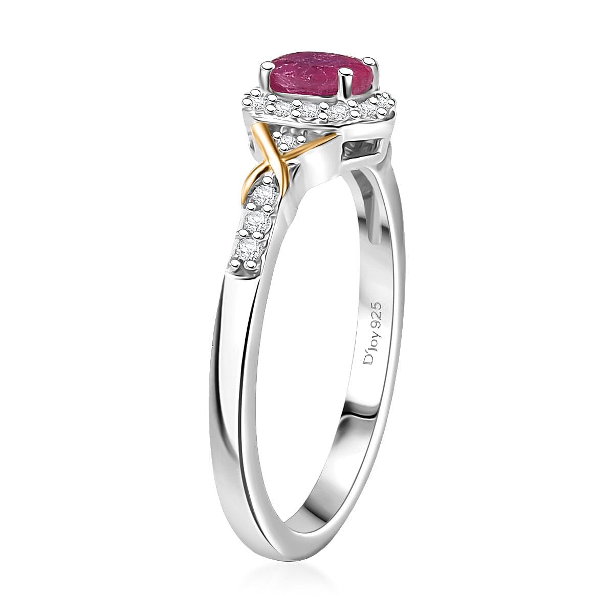 D'Joy Niassa Ruby (FF) and White Zircon 0.85 ctw Ring in 18K Vermeil YG and Rhodium Over Sterling Silver (Size 8.0) image number 3