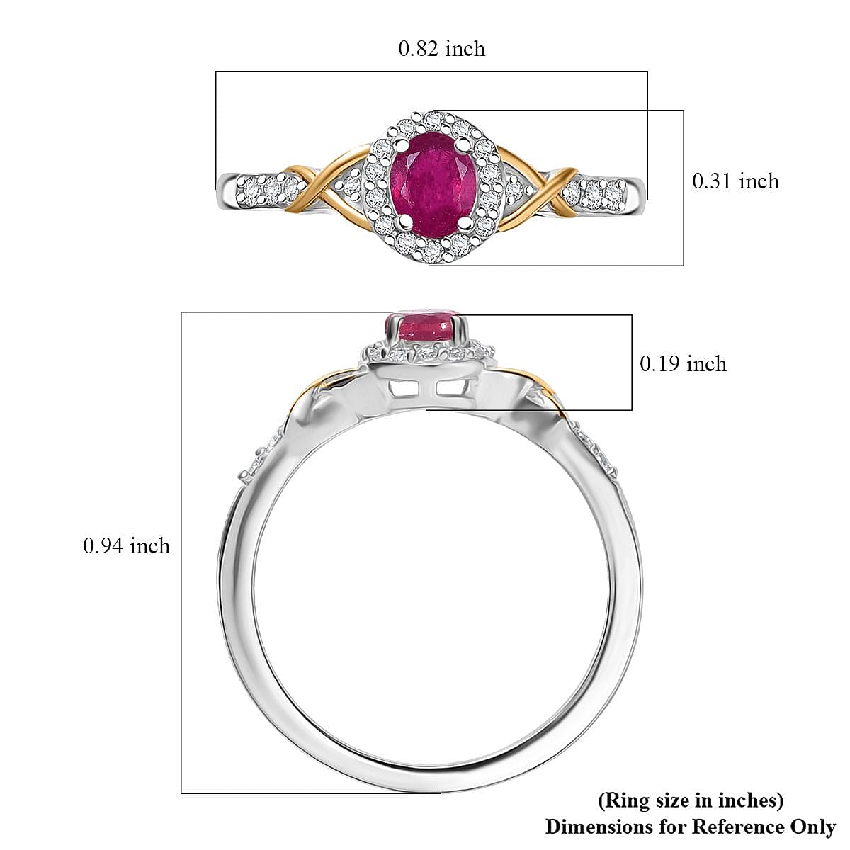 D'Joy Niassa Ruby (FF) and White Zircon 0.85 ctw Ring in 18K Vermeil YG and Rhodium Over Sterling Silver (Size 8.0) image number 5