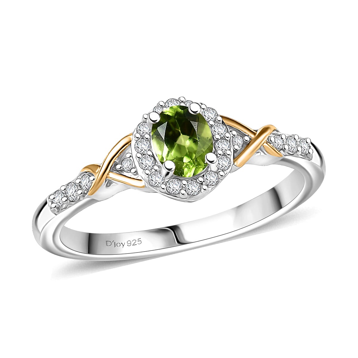 D'Joy Hebei Peridot and White Zircon 0.60 ctw Ring in 18K Vermeil YG and Rhodium Over Sterling Silver (Size 7.0) image number 0
