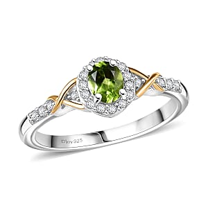 D'Joy Hebei Peridot and White Zircon 0.60 ctw Ring in 18K Vermeil YG and Rhodium Over Sterling Silver (Size 7.0)