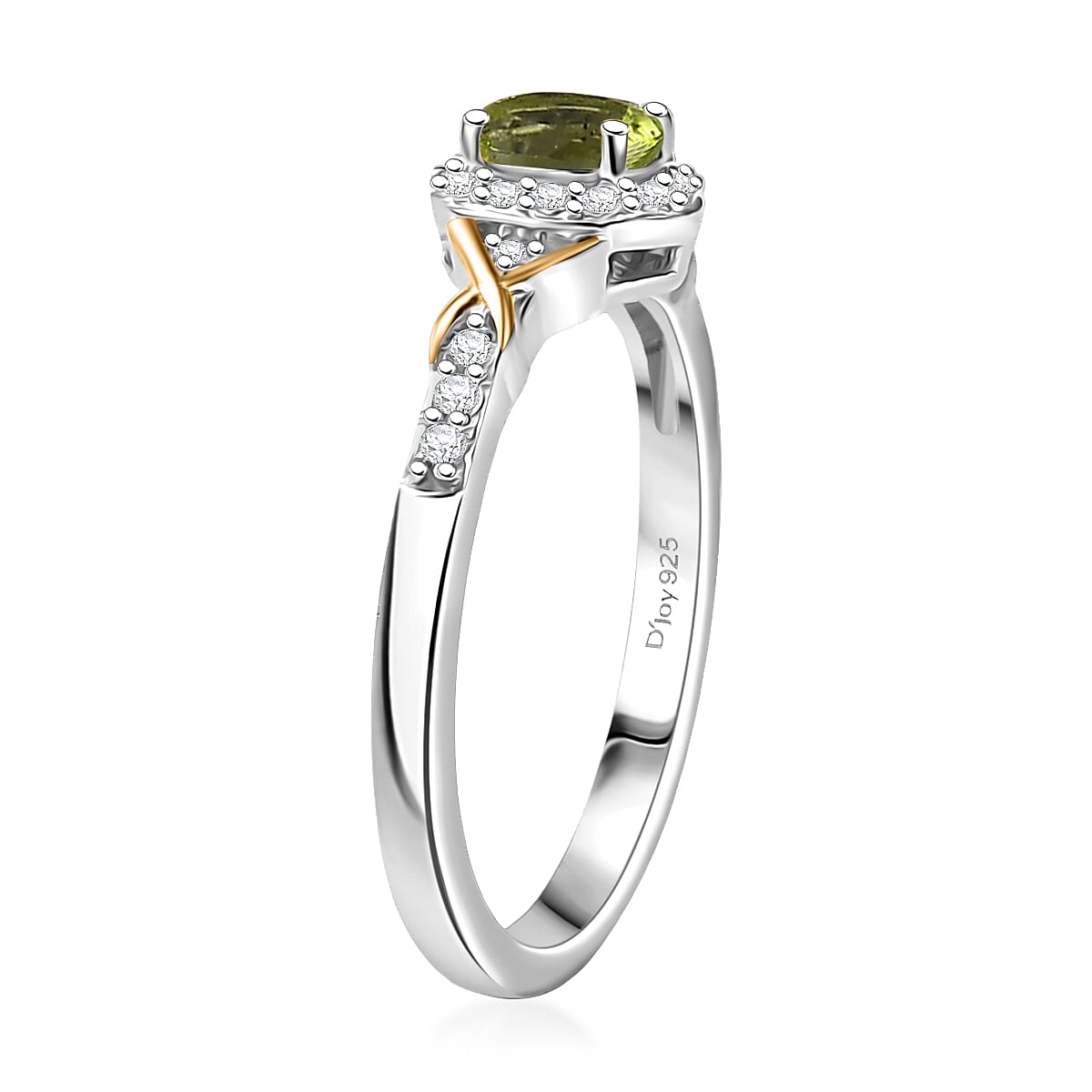 D'Joy Hebei Peridot and White Zircon 0.60 ctw Ring in 18K Vermeil YG and Rhodium Over Sterling Silver (Size 7.0) image number 3