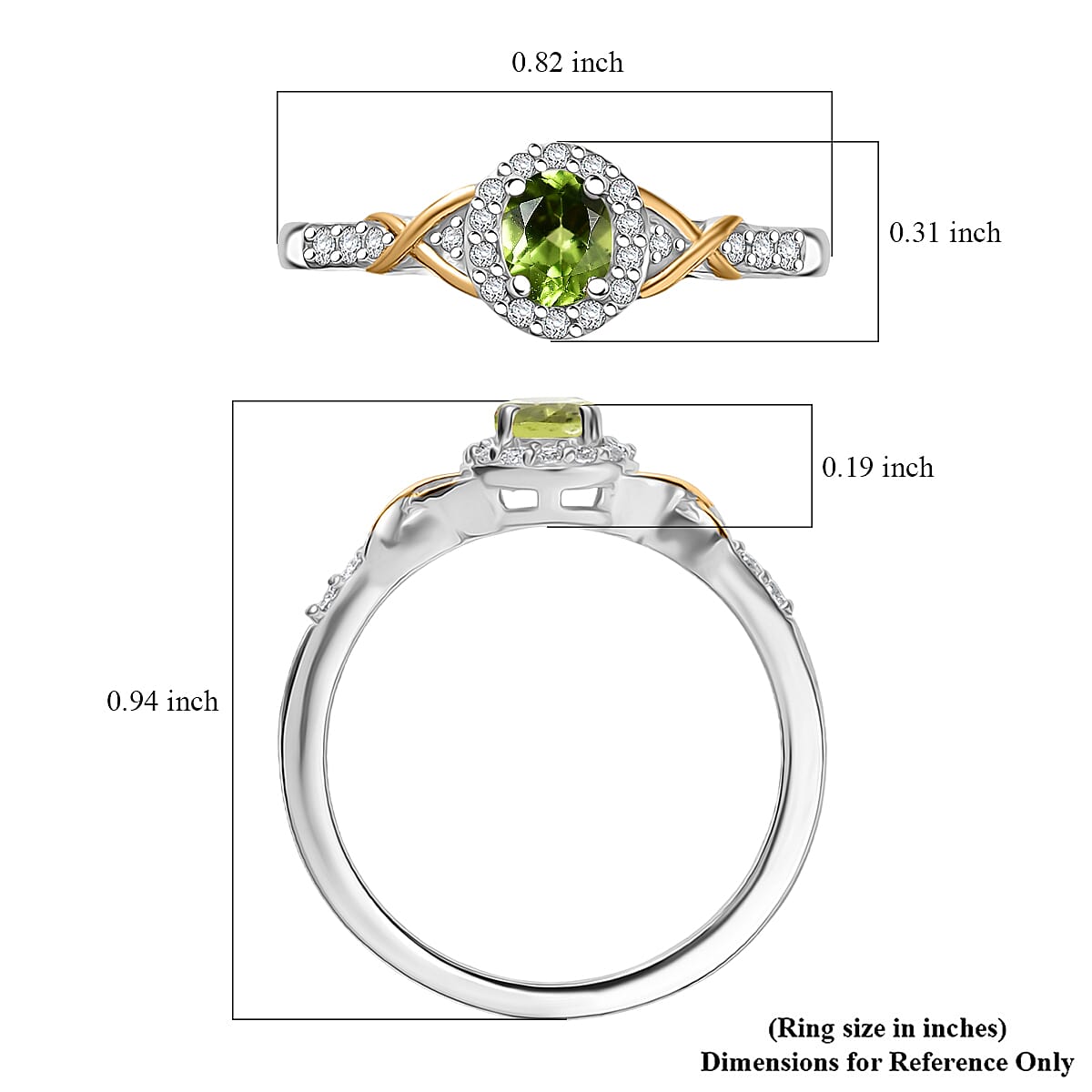 D'Joy Hebei Peridot and White Zircon 0.60 ctw Ring in 18K Vermeil YG and Rhodium Over Sterling Silver (Size 7.0) image number 5