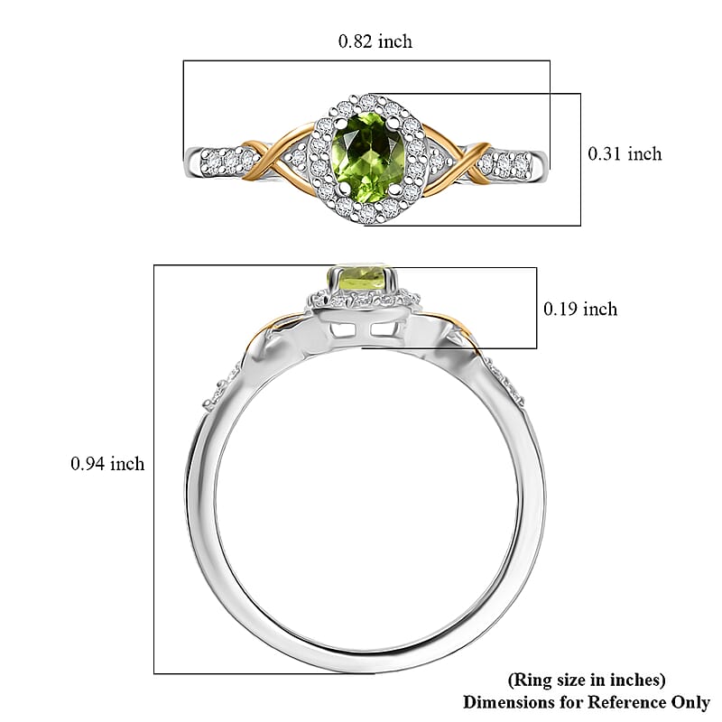 D'Joy Hebei Peridot and White Zircon 0.60 ctw Ring in 18K Vermeil YG and Rhodium Over Sterling Silver (Size 7.0)