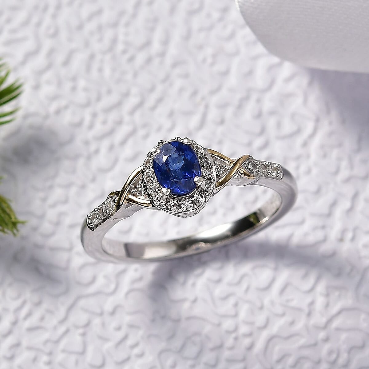 D'Joy Masoala Sapphire (D) and White Zircon 0.75 ctw Ring in 18K Vermeil YG and Rhodium Over Sterling Silver (Size 7.0) image number 1