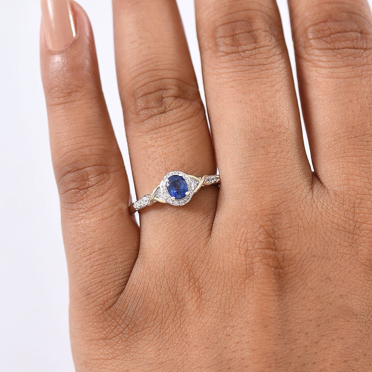 D'Joy Masoala Sapphire (D) and White Zircon 0.75 ctw Ring in 18K Vermeil YG and Rhodium Over Sterling Silver (Size 7.0) image number 2