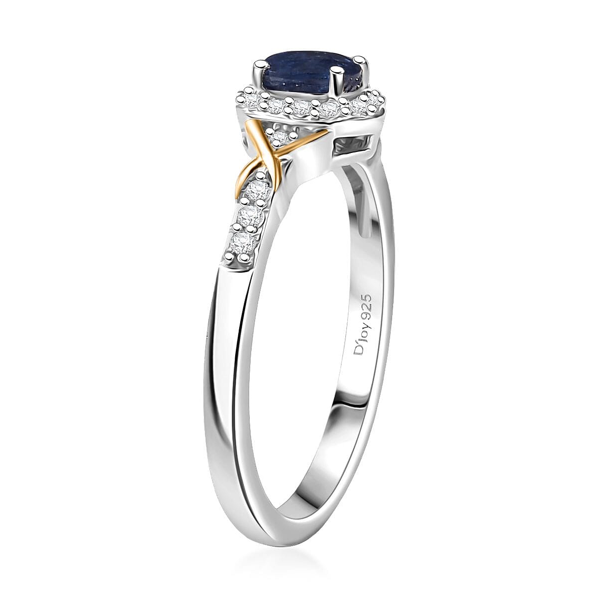 D'Joy Masoala Sapphire (D) and White Zircon 0.75 ctw Ring in 18K Vermeil YG and Rhodium Over Sterling Silver (Size 7.0) image number 3