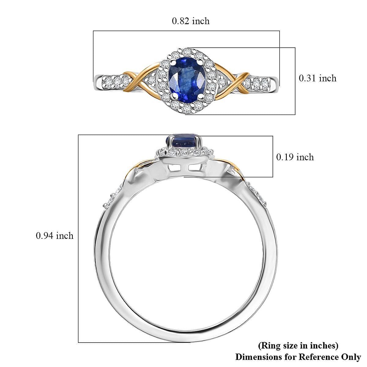D'Joy Masoala Sapphire (D) and White Zircon 0.75 ctw Ring in 18K Vermeil YG and Rhodium Over Sterling Silver (Size 7.0) image number 5