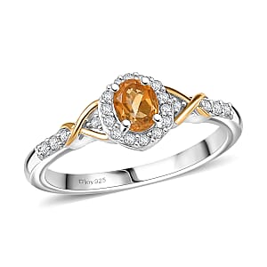 D'Joy Brazilian Citrine and White Zircon 0.60 ctw Ring in 18K Vermeil YG and Rhodium Over Sterling Silver (Size 7.0)