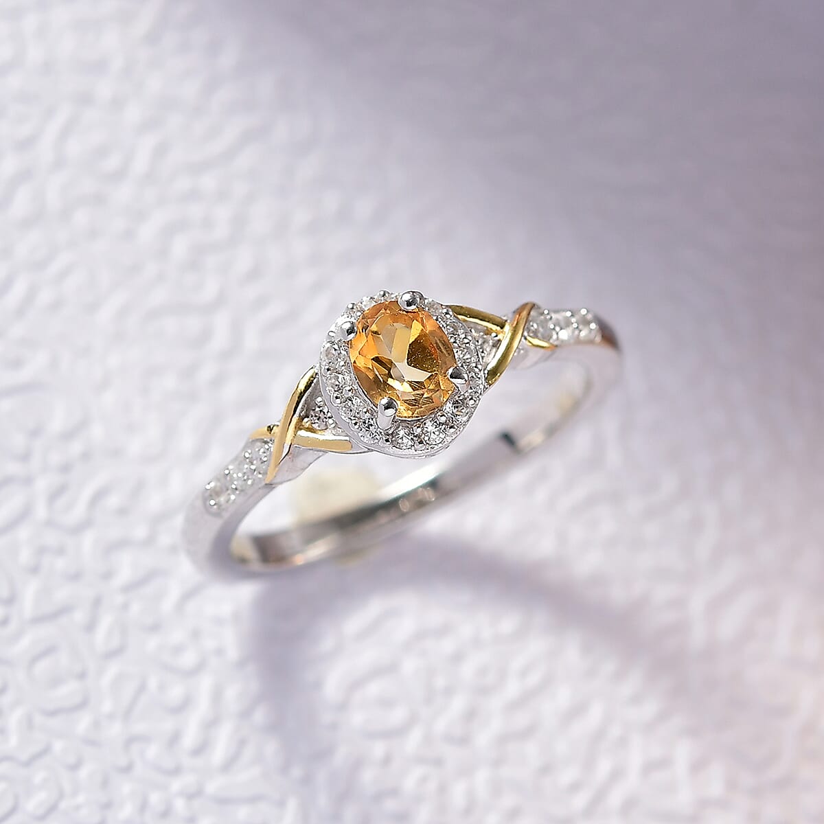 D'Joy Brazilian Citrine and White Zircon 0.60 ctw Ring in 18K Vermeil YG and Rhodium Over Sterling Silver (Size 7.0) image number 1
