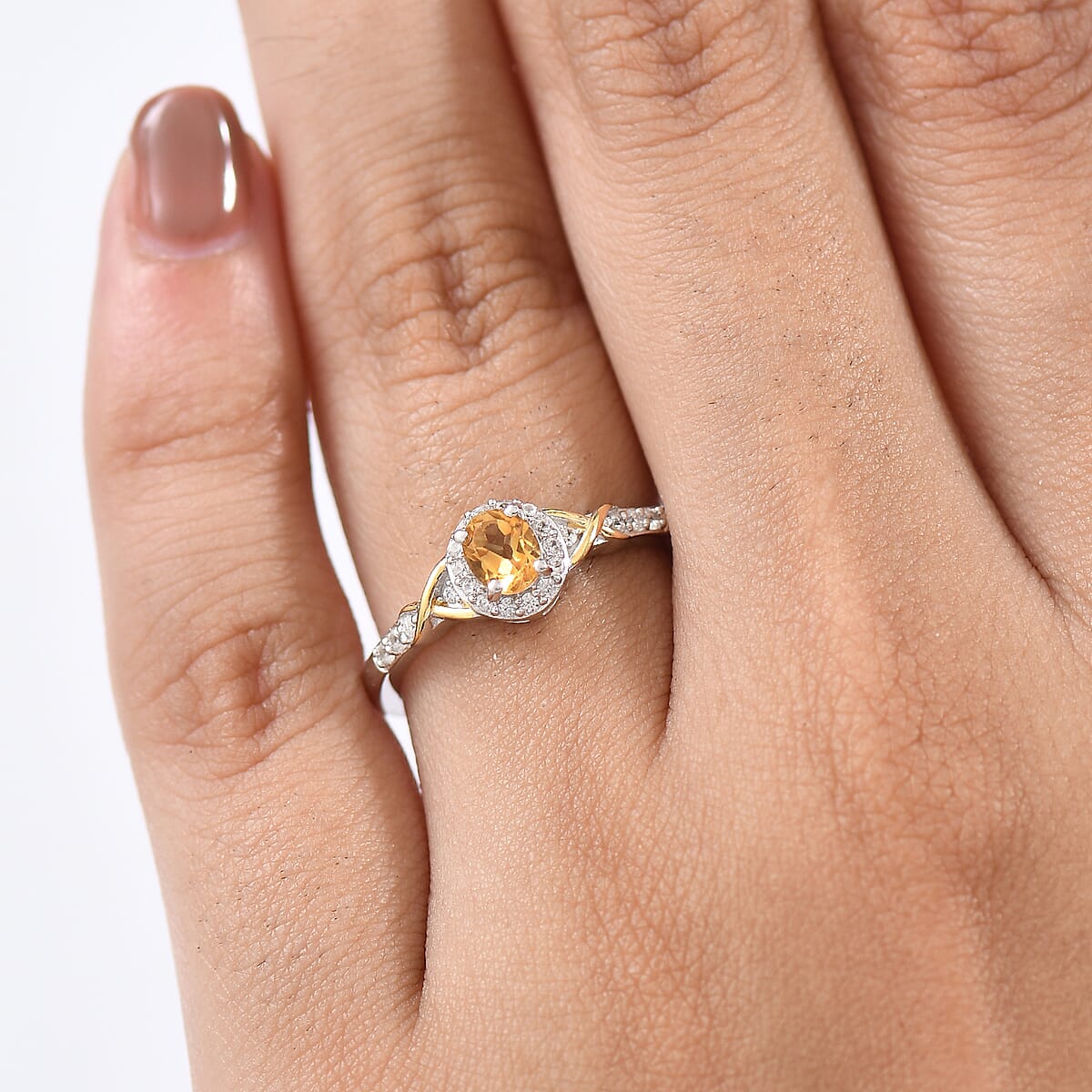 D'Joy Brazilian Citrine and White Zircon 0.60 ctw Ring in 18K Vermeil YG and Rhodium Over Sterling Silver (Size 7.0) image number 2