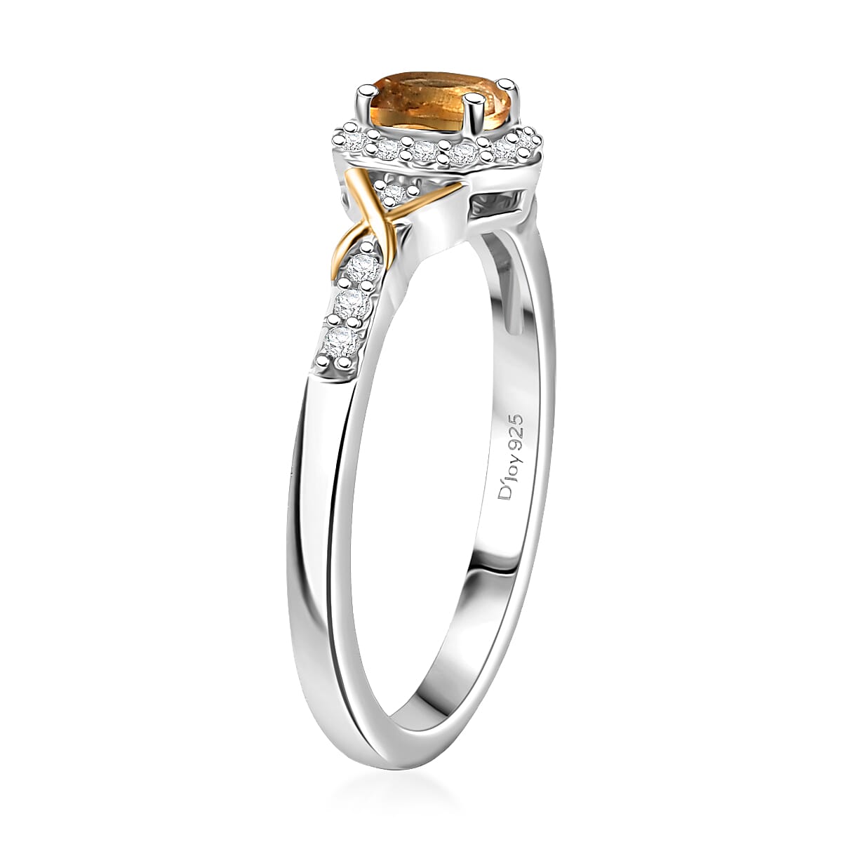 D'Joy Brazilian Citrine and White Zircon 0.60 ctw Ring in 18K Vermeil YG and Rhodium Over Sterling Silver (Size 7.0) image number 3