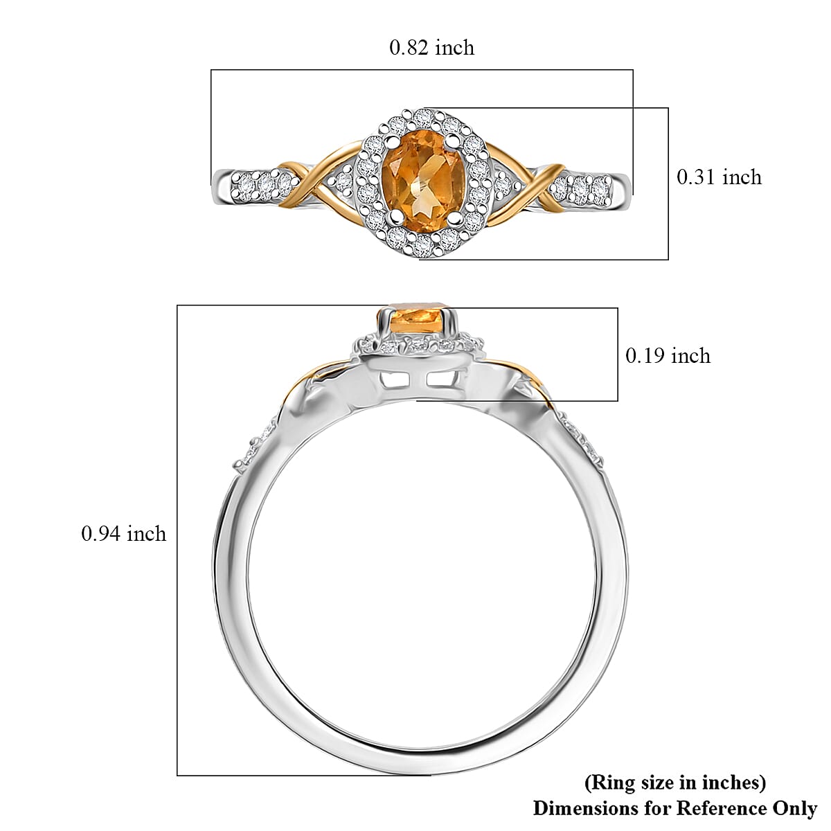 D'Joy Brazilian Citrine and White Zircon 0.60 ctw Ring in 18K Vermeil YG and Rhodium Over Sterling Silver (Size 7.0) image number 5