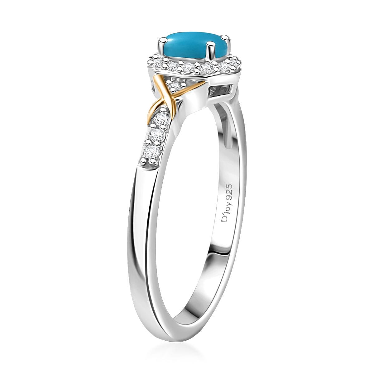 D'Joy Sleeping Beauty Turquoise and White Zircon 0.70 ctw Ring in 18K Vermeil YG and Rhodium Over Sterling Silver (Size 8.0) image number 3