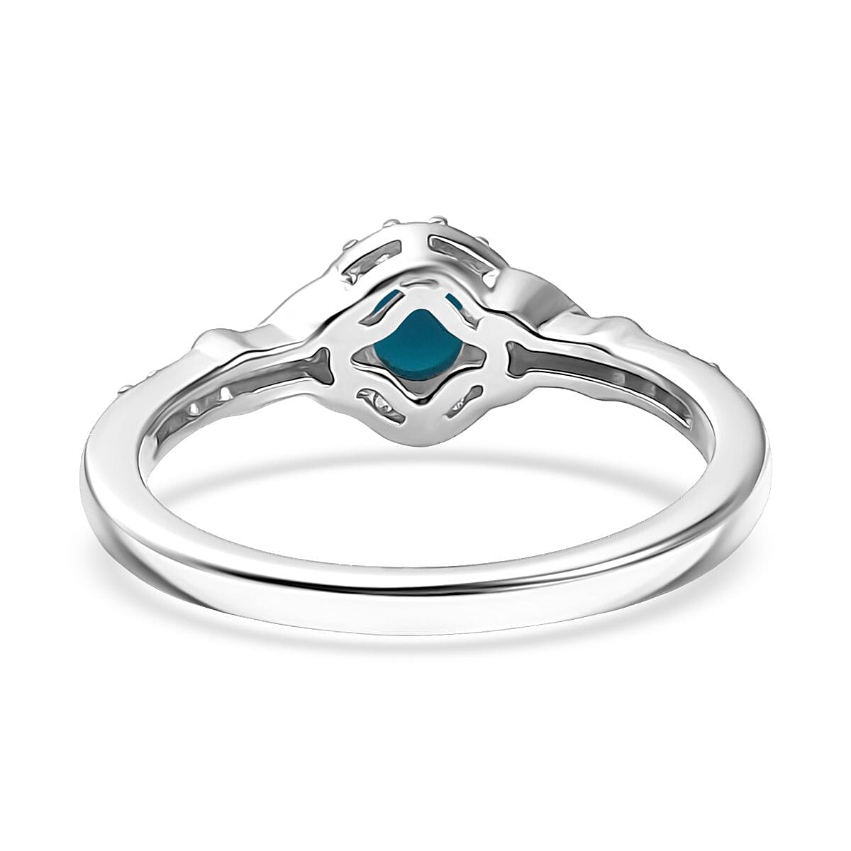 D'Joy Sleeping Beauty Turquoise and White Zircon 0.70 ctw Ring in 18K Vermeil YG and Rhodium Over Sterling Silver (Size 8.0) image number 4