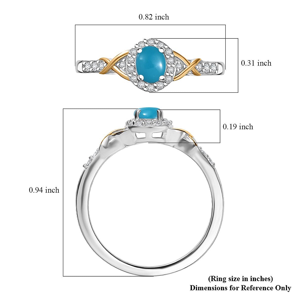 D'Joy Sleeping Beauty Turquoise and White Zircon 0.70 ctw Ring in 18K Vermeil YG and Rhodium Over Sterling Silver (Size 8.0) image number 5
