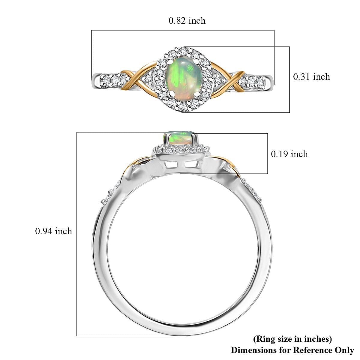 D'Joy Ethiopian Welo Opal and White Zircon 0.50 ctw Ring in 18K Vermeil YG and Rhodium Over Sterling Silver (Size 8.0) image number 5