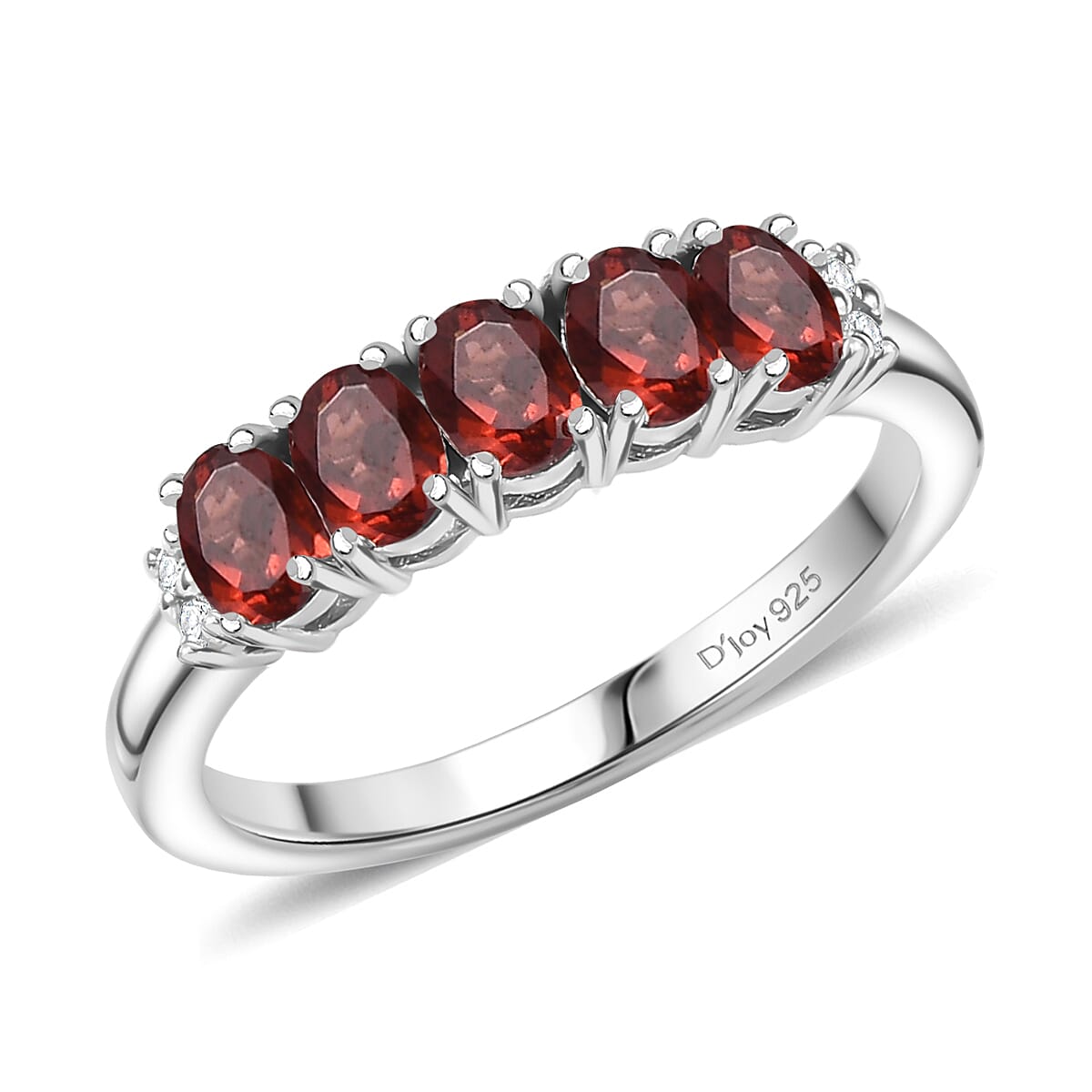 D'Joy Mozambique Garnet and White Zircon 1.15 ctw Ring in Rhodium Over Sterling Silver (Size 6.0) image number 0