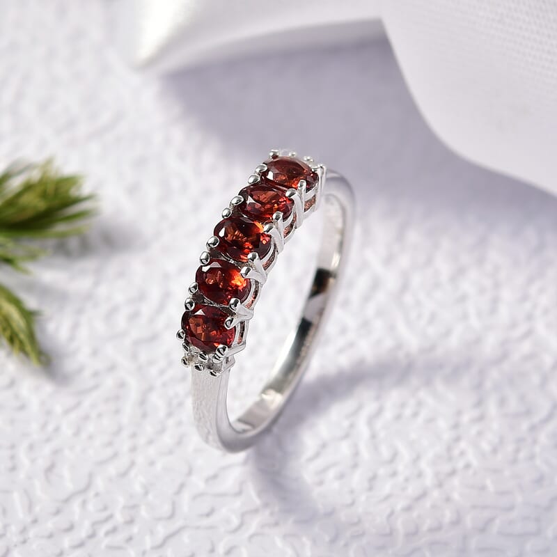 D'Joy Mozambique Garnet and White Zircon 1.15 ctw Ring in Rhodium Over Sterling Silver (Size 9.0)