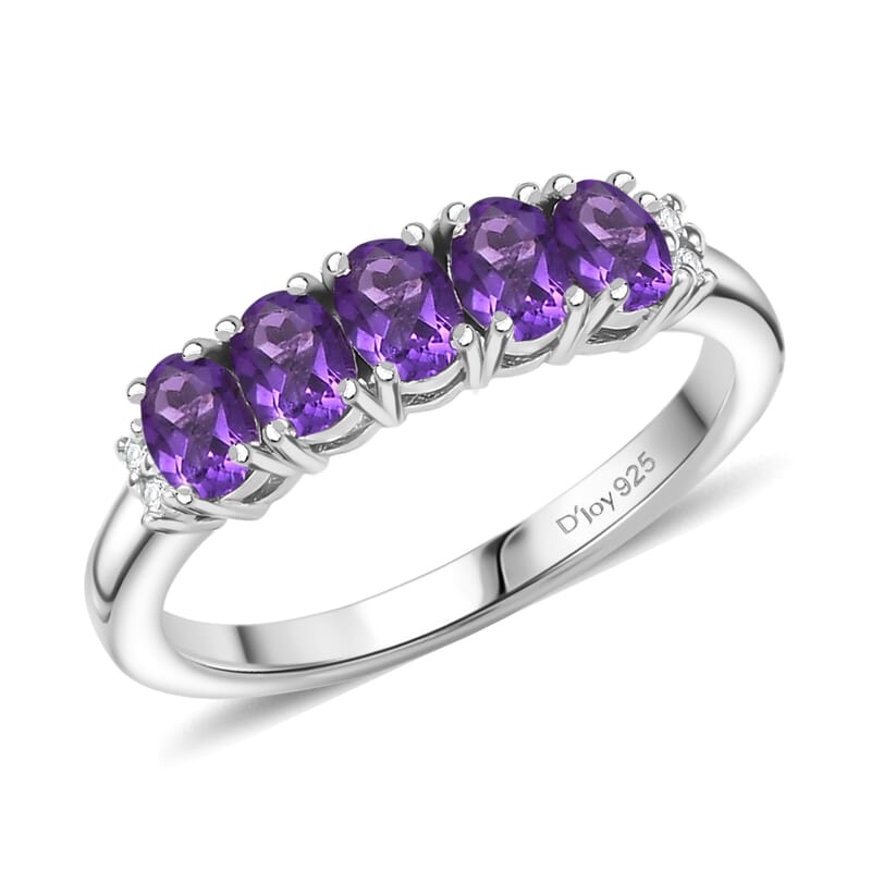D'Joy African Amethyst and White Zircon 0.85 ctw Ring in Rhodium Over Sterling Silver (Size 5.0)