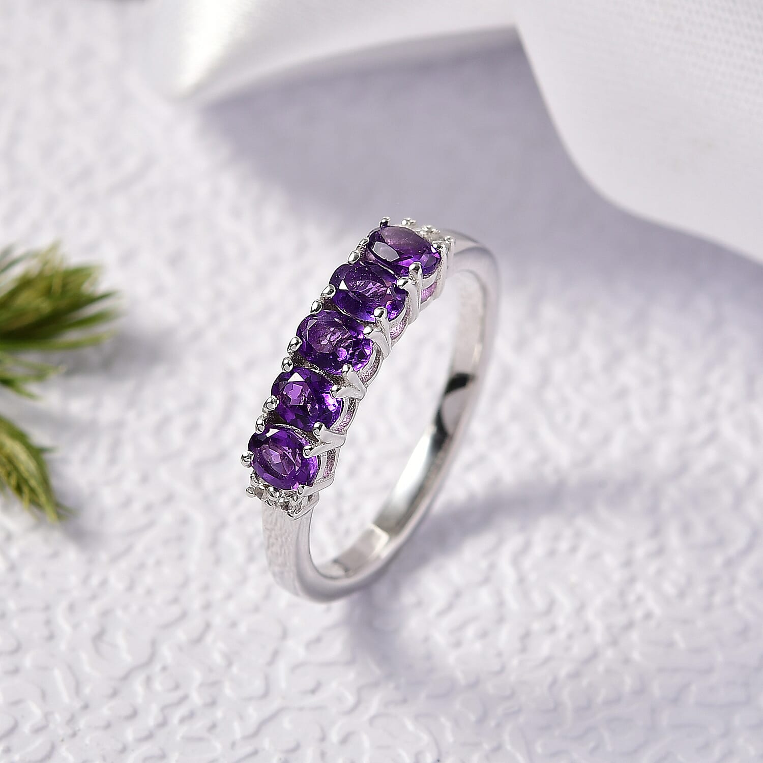 D'Joy African Amethyst and White Zircon 0.85 ctw Ring in Rhodium Over Sterling Silver (Size 5.0)