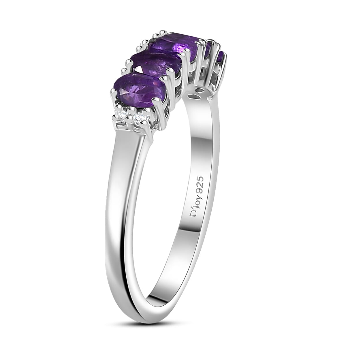 D'Joy African Amethyst and White Zircon 0.85 ctw Ring in Rhodium Over Sterling Silver (Size 5.0)
