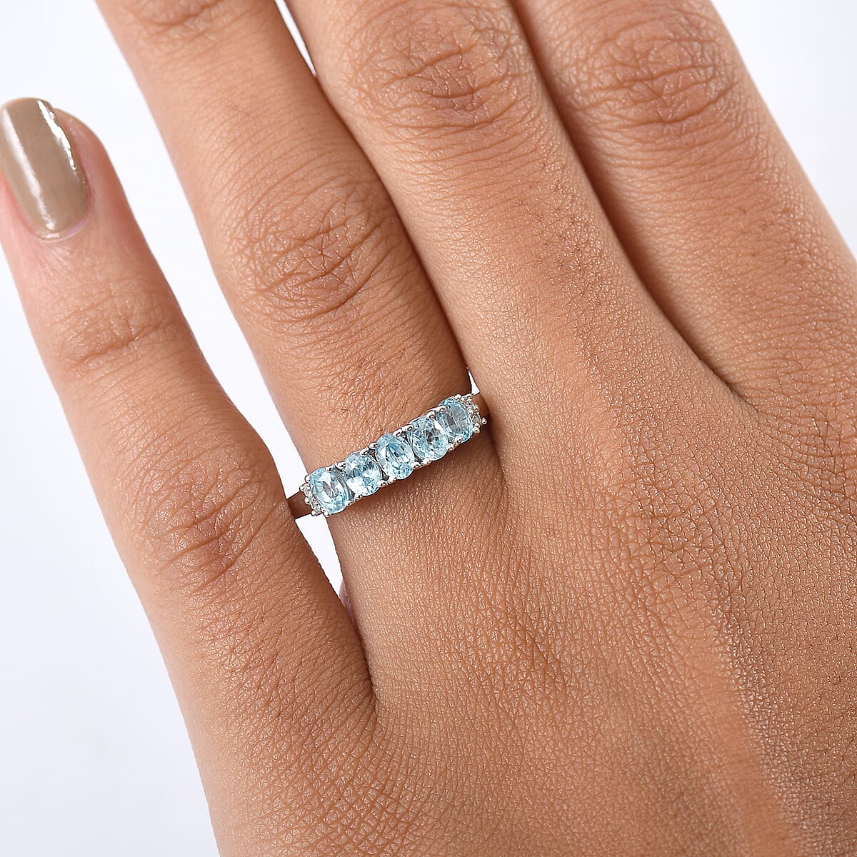 D'Joy Cambodian Blue Zircon, White Zircon Band Ring in Rhodium Over Sterling Silver (Size 5.0) 1.40 ctw image number 2