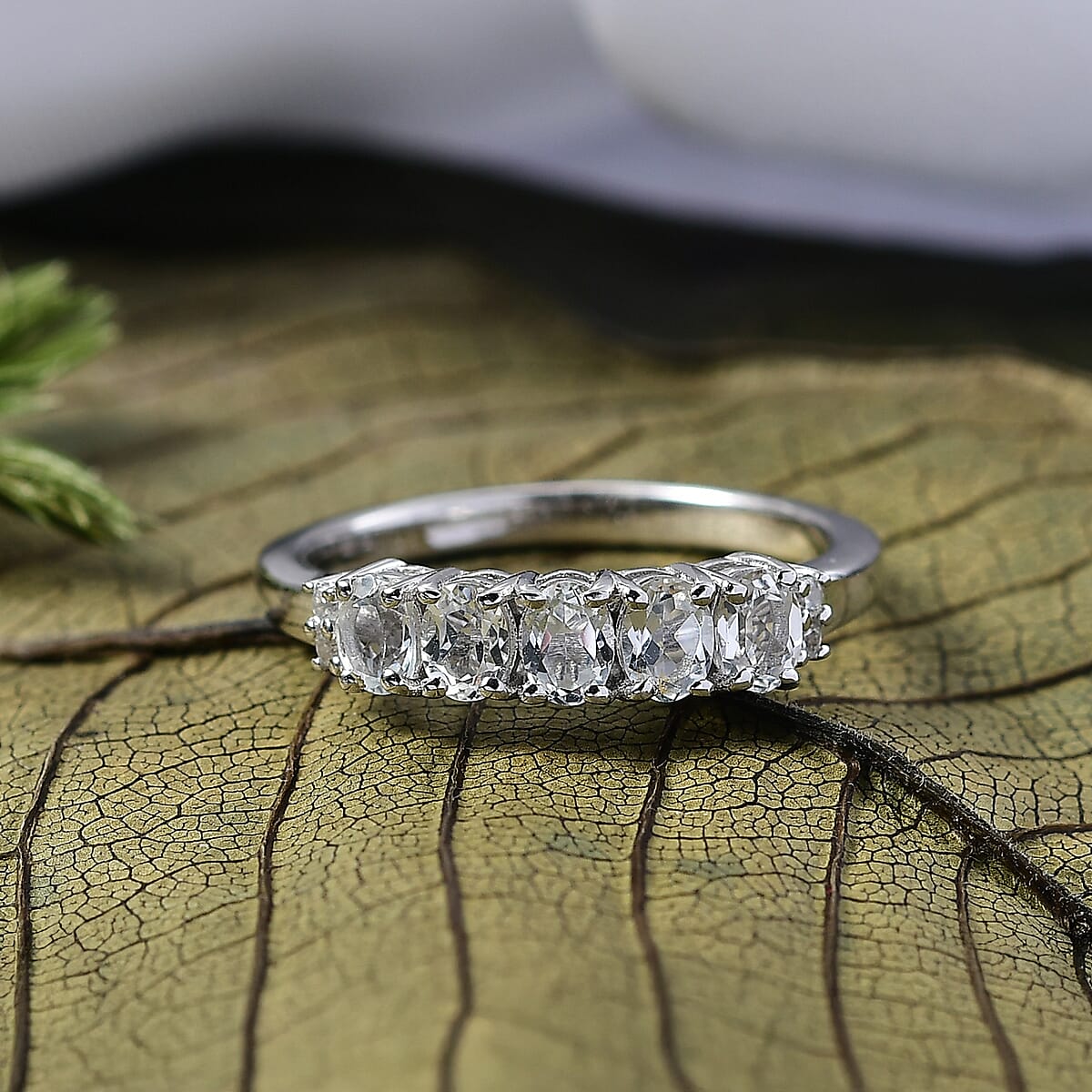 D'Joy White Topaz and White Zircon 1.10 ctw Ring in Rhodium Over Sterling Silver (Size 5.0) image number 1