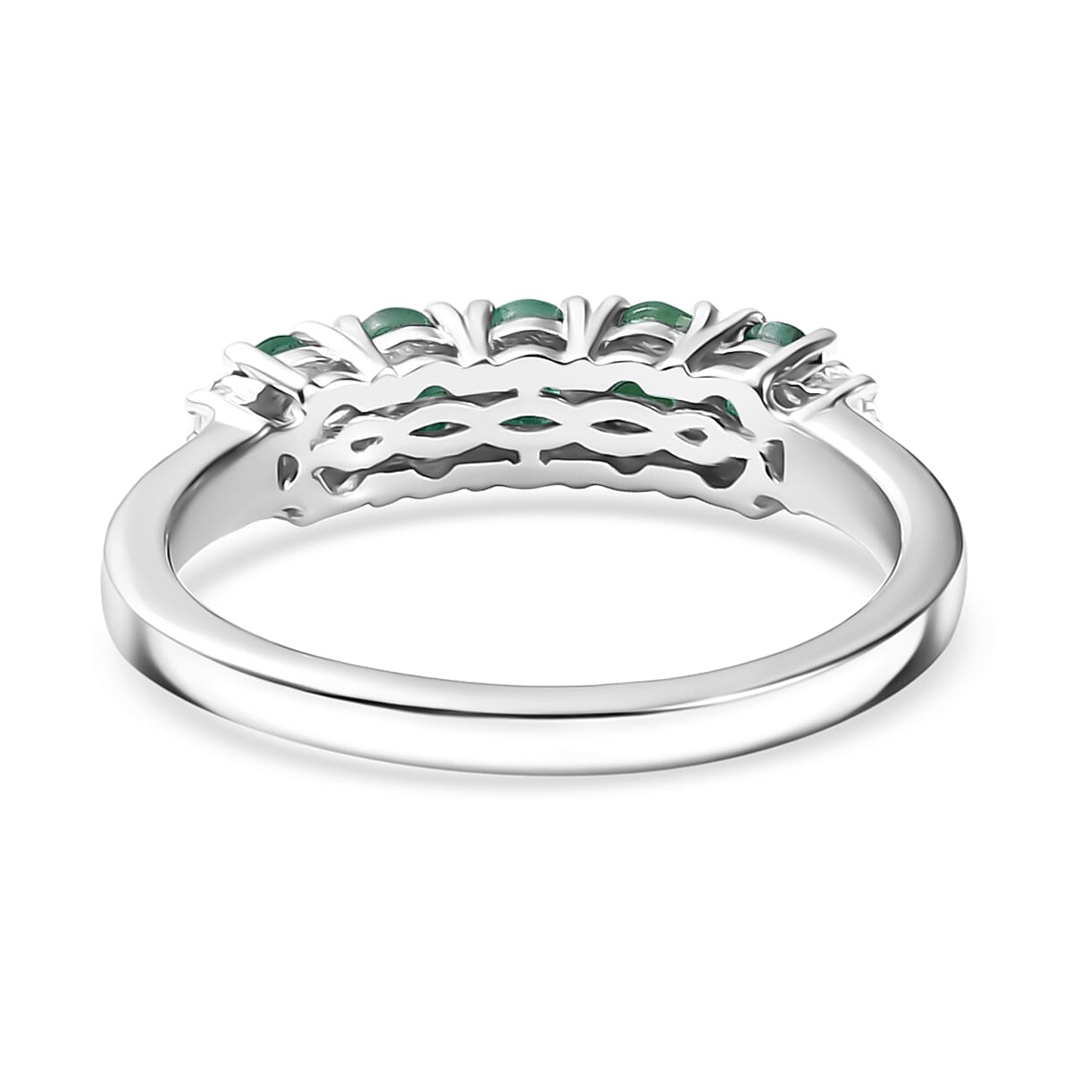 D'Joy Socoto Emerald and White Zircon 0.85 ctw Ring in Rhodium Over Sterling Silver (Size 8.0) image number 4