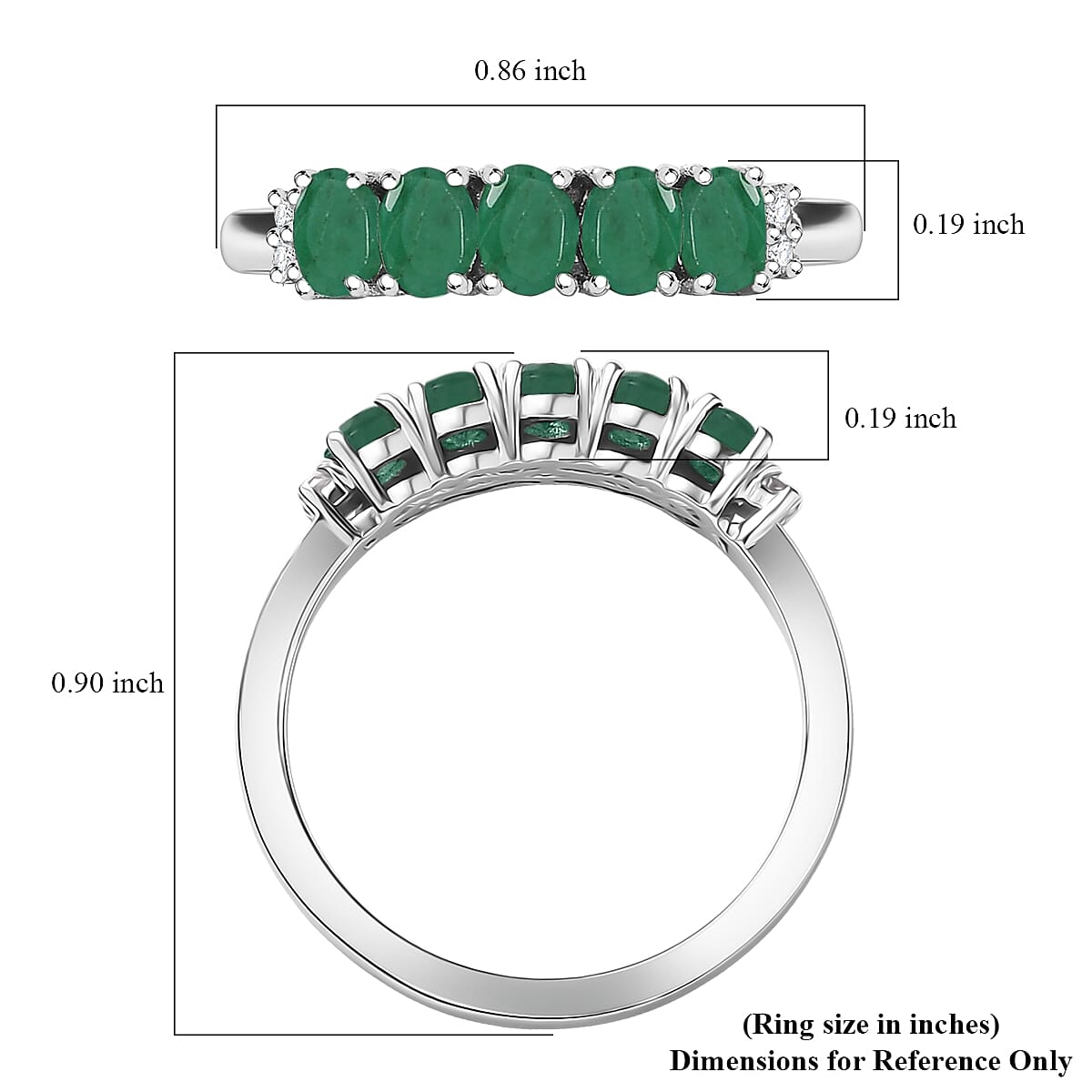 D'Joy Socoto Emerald and White Zircon 0.85 ctw Ring in Rhodium Over Sterling Silver (Size 8.0) image number 5