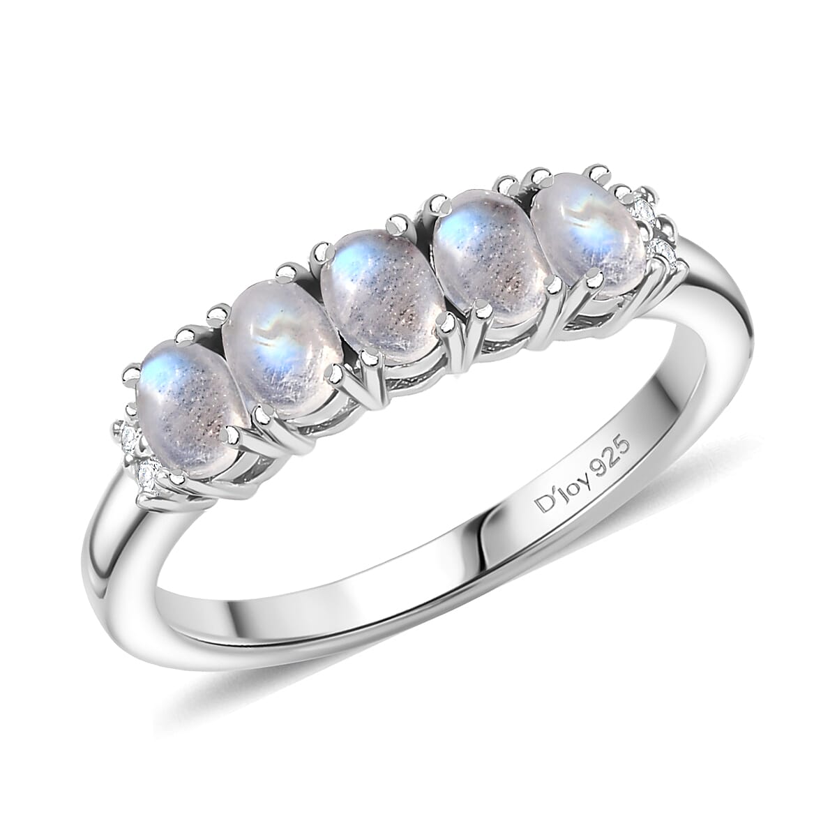 D'Joy Rainbow Moonstone and White Zircon 1.10 ctw Ring in Rhodium Over Sterling Silver (Size 5.0) image number 0