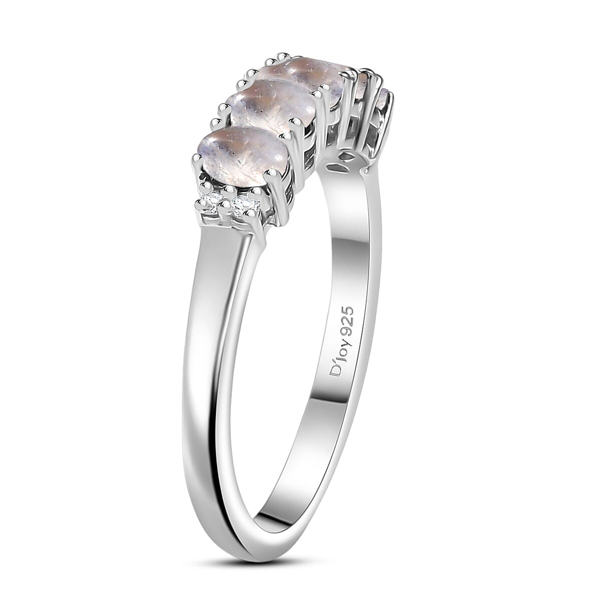 D'Joy Rainbow Moonstone and White Zircon 1.10 ctw Ring in Rhodium Over Sterling Silver (Size 5.0) image number 3