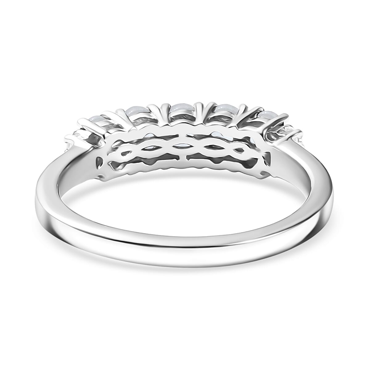 D'Joy Rainbow Moonstone and White Zircon 1.10 ctw Ring in Rhodium Over Sterling Silver (Size 5.0) image number 4