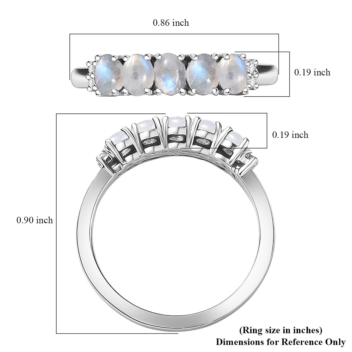 D'Joy Rainbow Moonstone and White Zircon 1.10 ctw Ring in Rhodium Over Sterling Silver (Size 5.0) image number 5