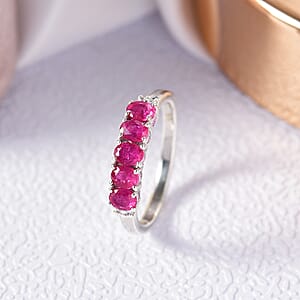 D'Joy Niassa Ruby (FF) and White Zircon 1.45 ctw Ring in Rhodium Over Sterling Silver (Size 7.0)