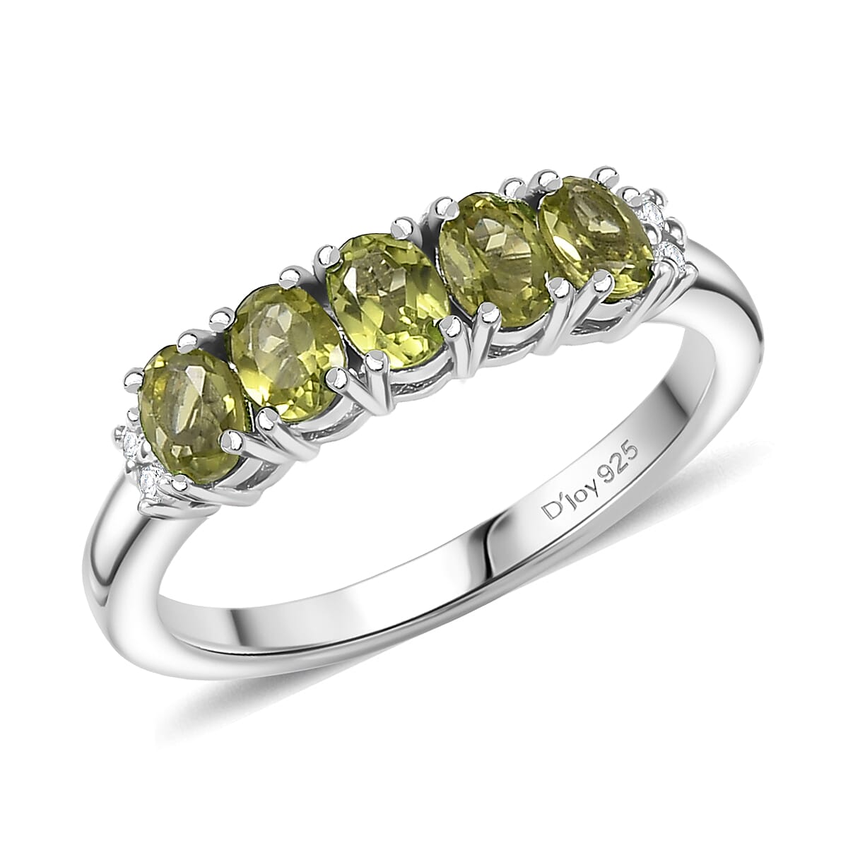 D'Joy Hebei Peridot and White Zircon 0.90 ctw Band Ring in Rhodium Over Sterling Silver (Size 7.0) image number 0