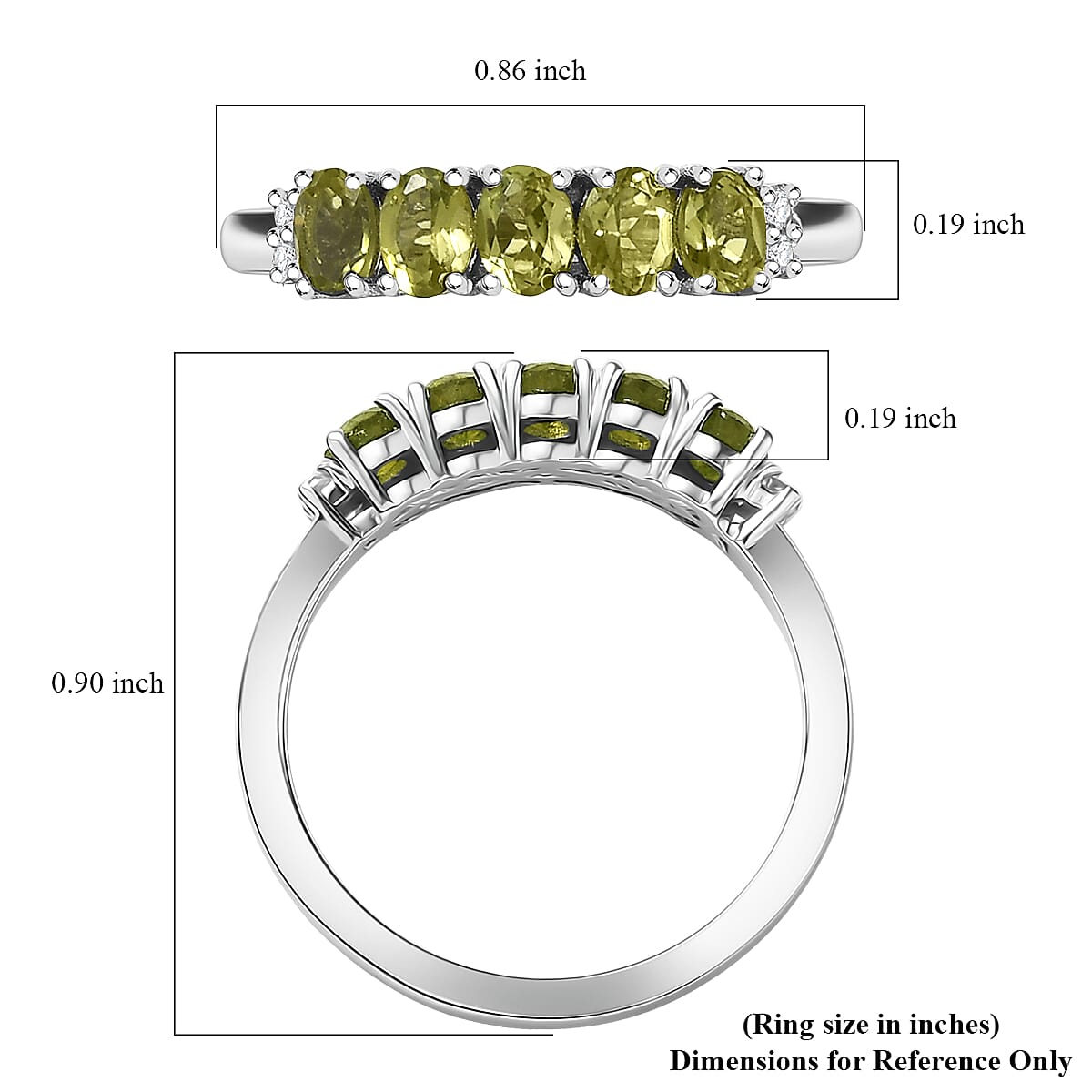 D'Joy Hebei Peridot and White Zircon 0.90 ctw Band Ring in Rhodium Over Sterling Silver (Size 7.0) image number 5