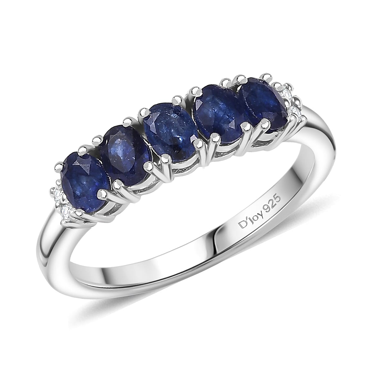 D'Joy Masoala Sapphire (D) and White Zircon 1.35 ctw Band Ring in Rhodium Over Sterling Silver (Size 7.0) image number 0