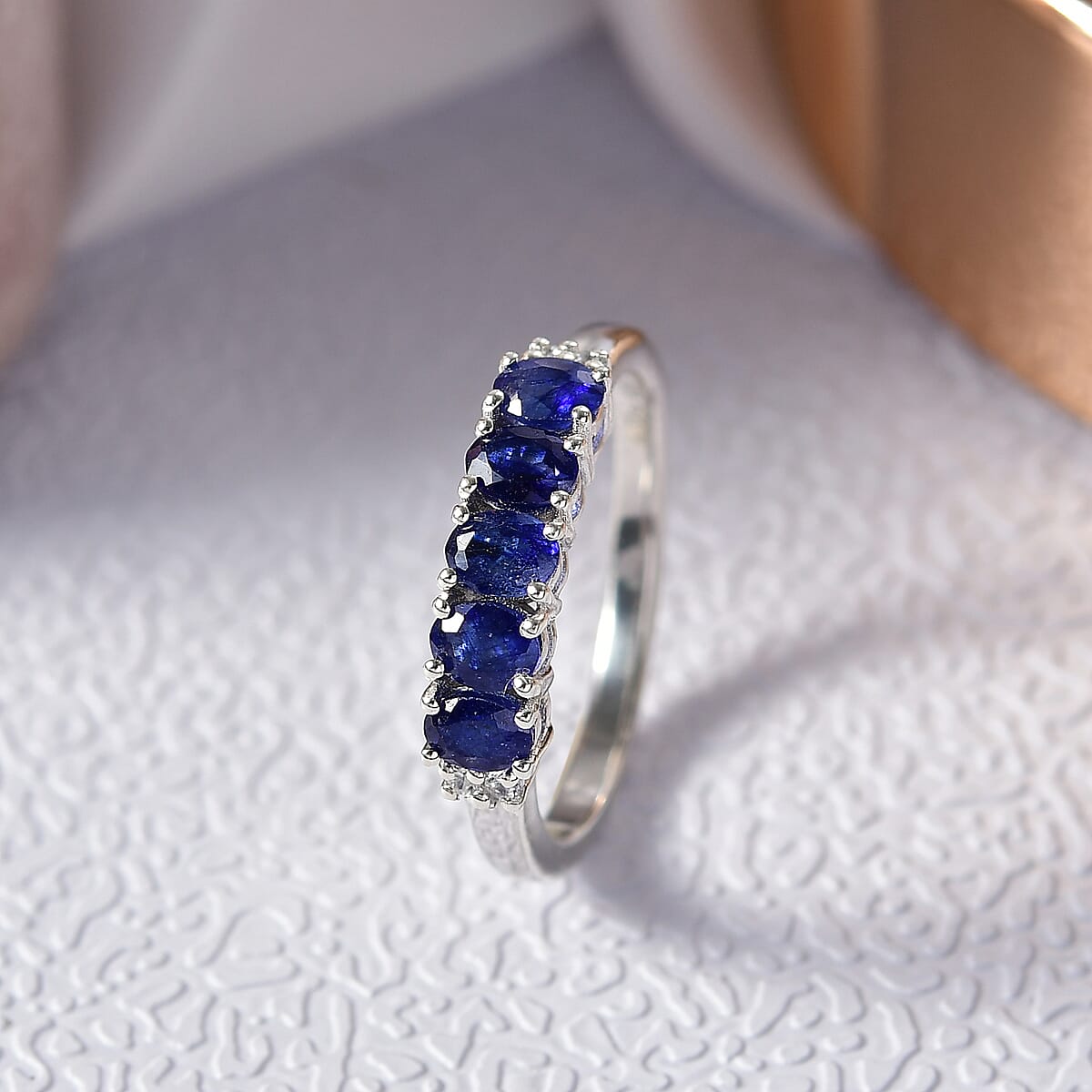 D'Joy Masoala Sapphire (D) and White Zircon 1.35 ctw Band Ring in Rhodium Over Sterling Silver (Size 7.0) image number 1
