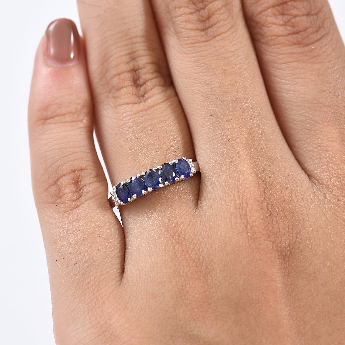 D'Joy Masoala Sapphire (D) and White Zircon 1.35 ctw Band Ring in Rhodium Over Sterling Silver (Size 7.0) image number 2